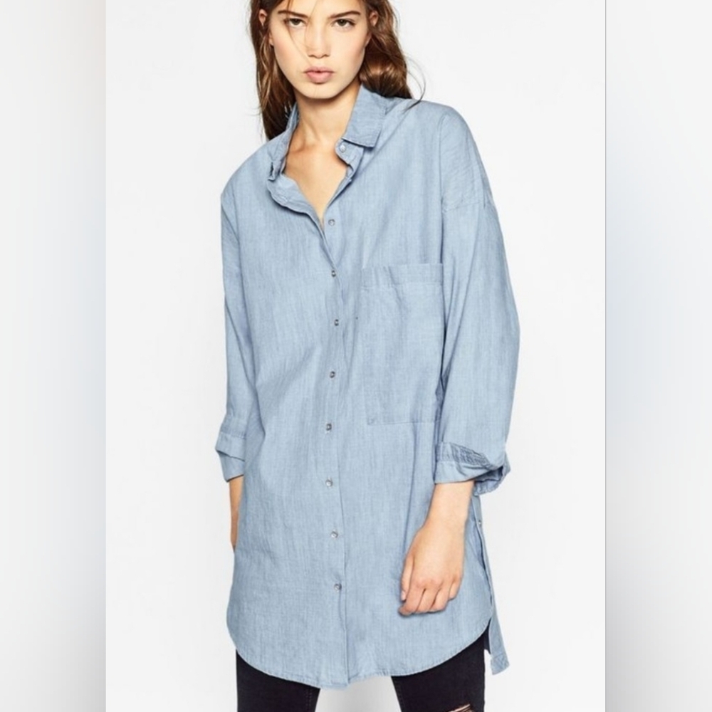 ZARA, NEW, Light Blue Button-Up Shirt Dress . Size S